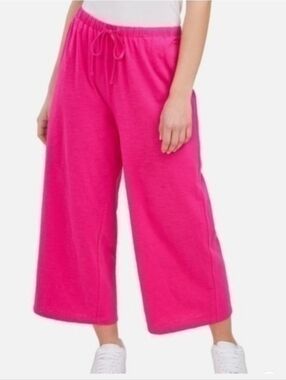 Riley & Rae Hot Pink Cropped Wide Leg Pull On Drawstring Lounge Pants NWT Large